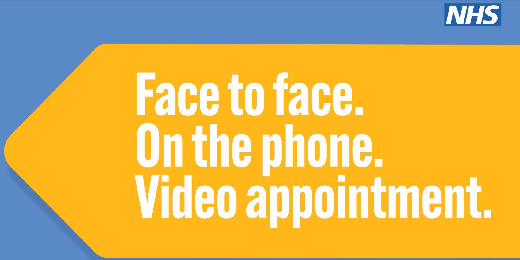 Telephone with banner saying face to face. On the phone. Video appointment