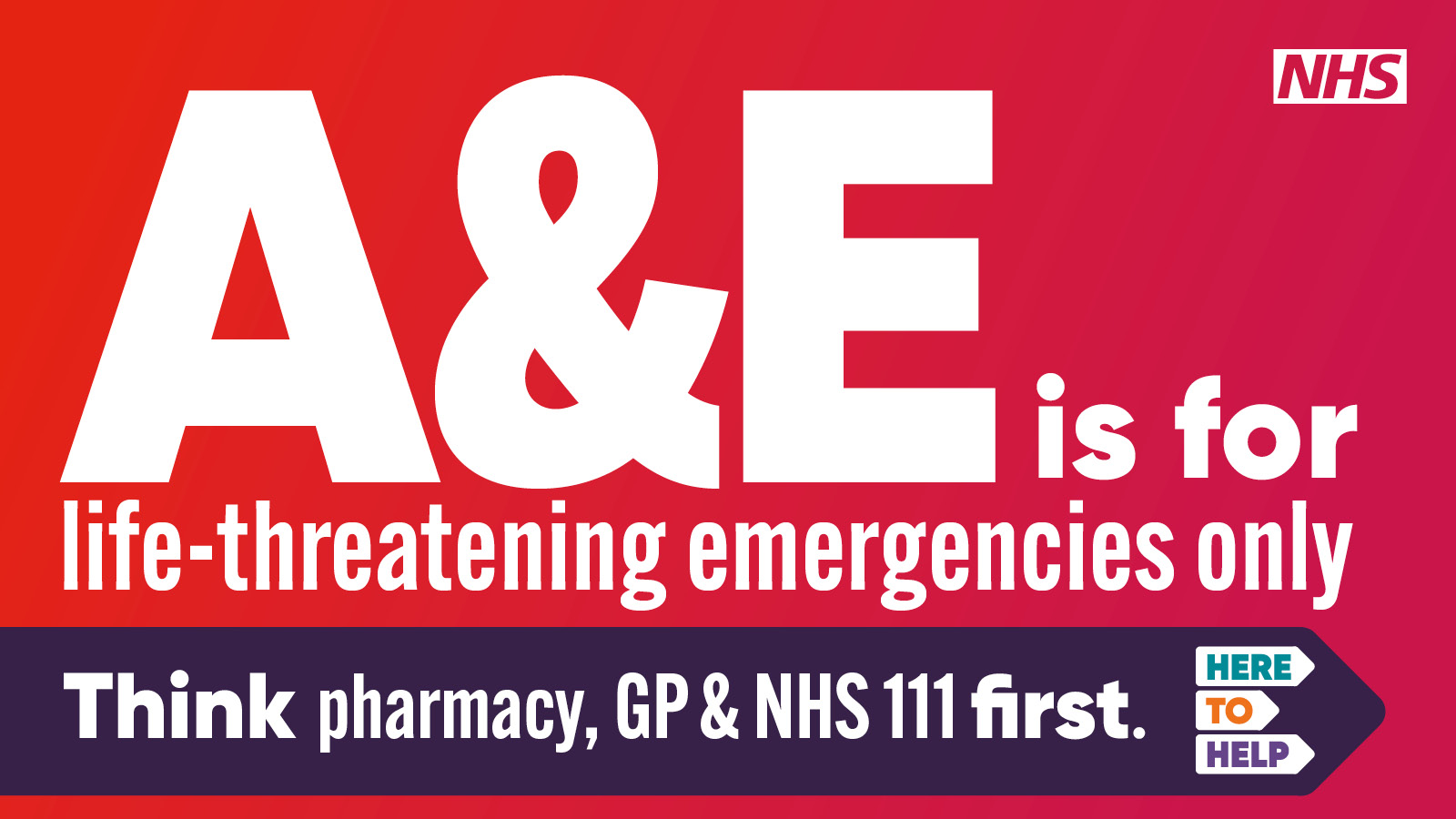A&E is for life threatening emergencies only. Think pharmacy, GP and NHS 111 first