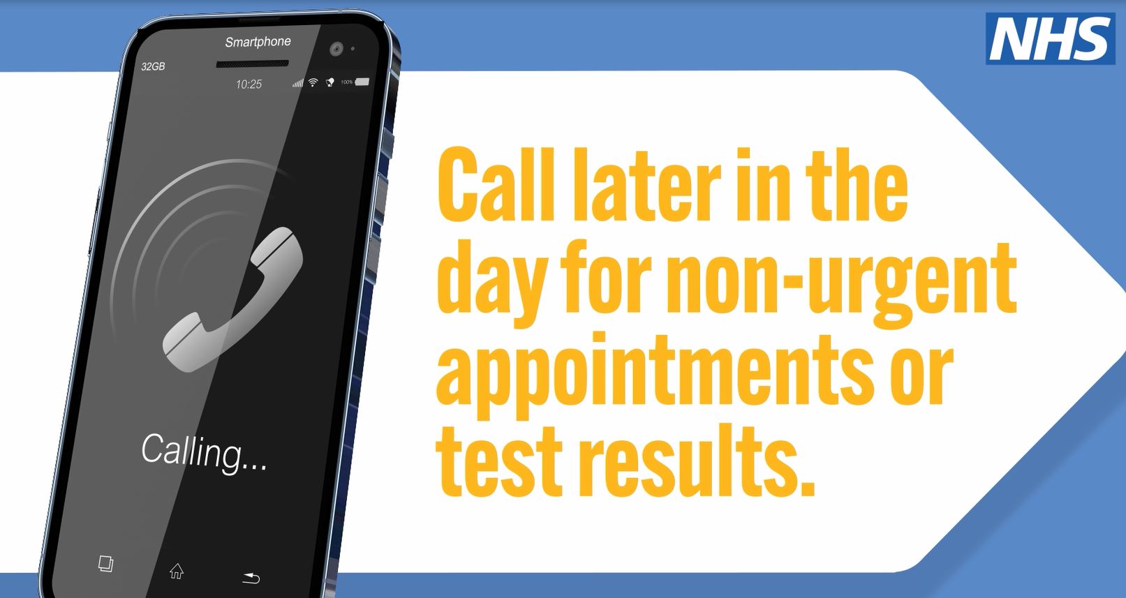 Telephone with banner saying call later in the day for non-urgent appointments or test results